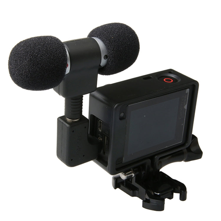 External High Fidelity Mini USB Stereo Microphone Kits with Side Case Frame + Windshield for GoPro HERO4 /3+ /3 Camera
