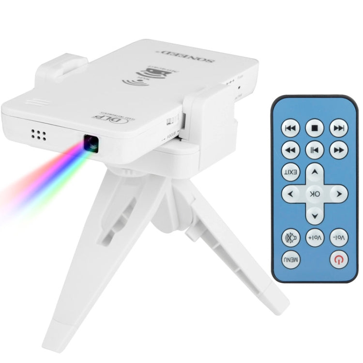 Wireless Wifi Mini Mobile Cinema Multimedia DLP Projector for iPhone, Galaxy, Sony, Huawei, Support iOS / Android / Windows / Mac OS System, 50 Lumens, SP-1200W