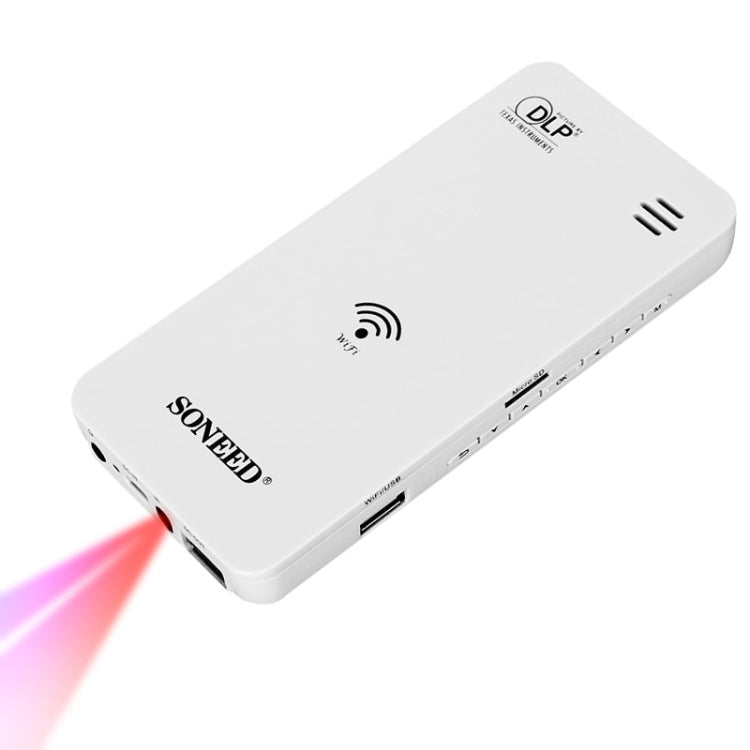 Wireless Wifi Mini Mobile Cinema Multimedia DLP Projector for iPhone, Galaxy, Sony, Huawei, Support iOS / Android / Windows / Mac OS System, 50 Lumens, SP-500W(White)