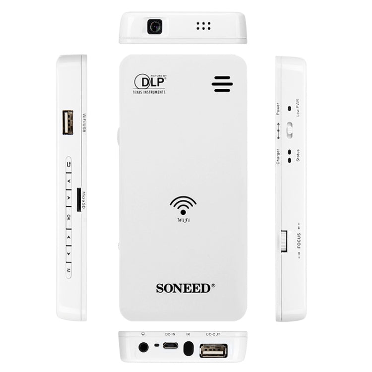 Wireless Wifi Mini Mobile Cinema Multimedia DLP Projector for iPhone, Galaxy, Sony, Huawei, Support iOS / Android / Windows / Mac OS System, 50 Lumens, SP-500W(White)