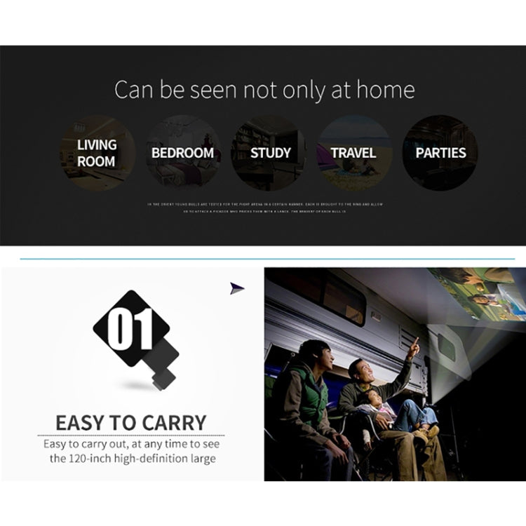1080P HD Mini LED Projector for Home Multimedia Cinema, Support  AV / TV / VGA / USB / HDMI / SD,