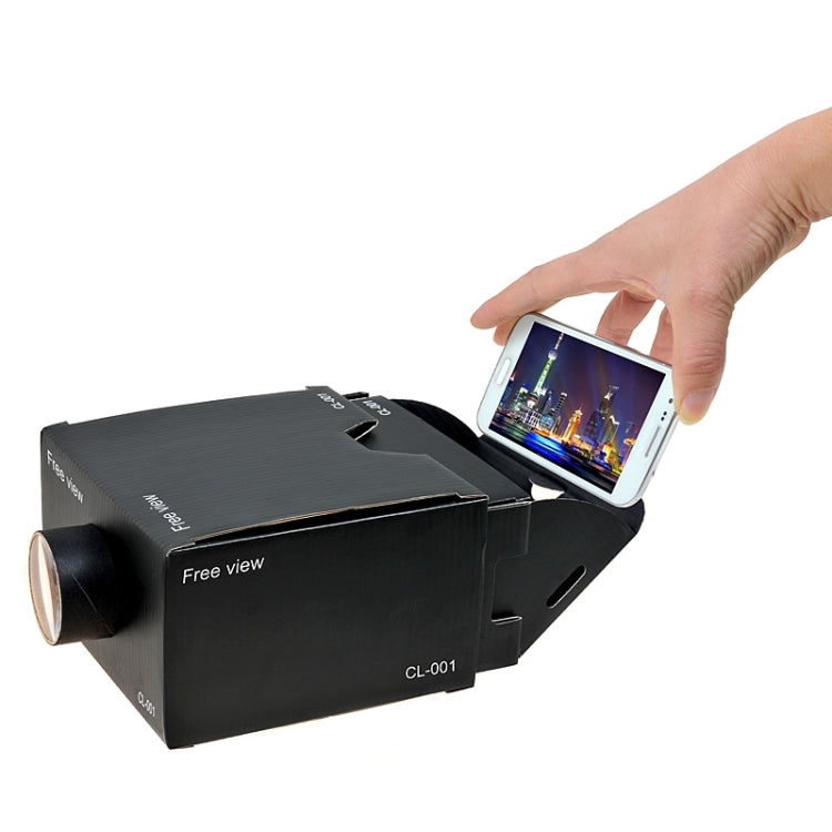 Free View DIY Portable Cardboard + Ordinary Optical Glass Lens Phone Projector(Black)