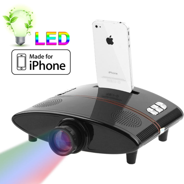 Multimedia LED Projector and Charging Base with Speaker for iPhone 4, Support AV Input (Black)