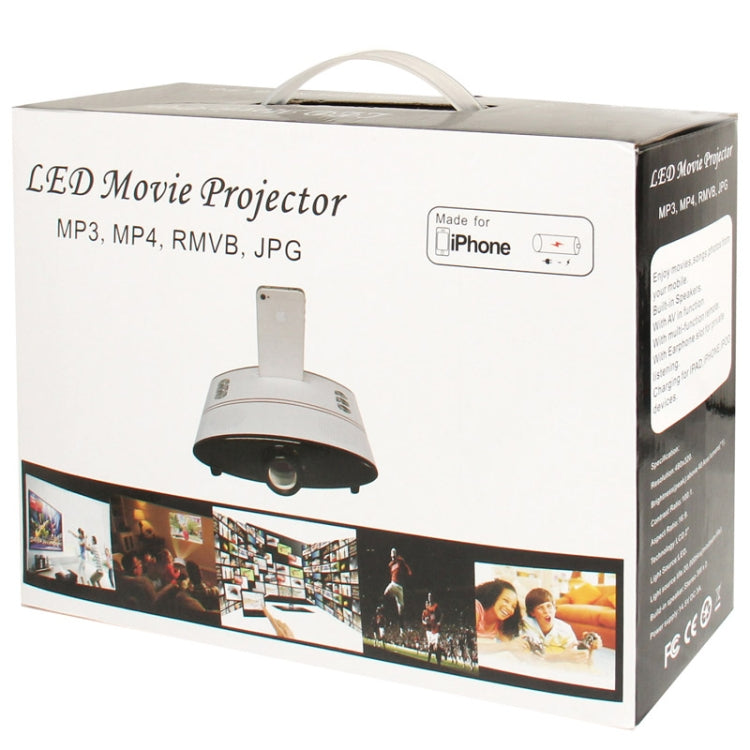 Multimedia LED Projector and Charging Base with Speaker for iPhone 4, Support AV Input (Black)