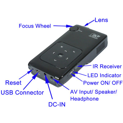 Mobile Pico Projector for Entertainment and Presentation DLP-50A, work for Laptop, Desktop computer,Mobile Phone, iPhone,iPad, PSP , PDA, VCD, DVD