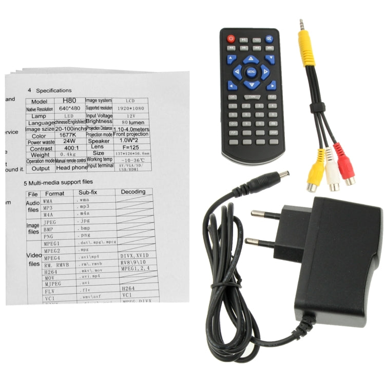 H80 Mini 80 lumens 640 x 480 HD Multimedia LED Projector