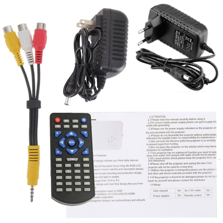 X6 Full HD 1080P 100LM Mini LED Home Theater Projector with Remote Control, Support HDMI / VGA / SD / RCA