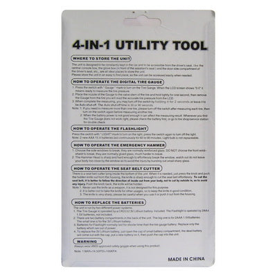 4 in 1 (Flashlight, Digital Tire Gauge, Emergency Hammer, Seat Belt Cut) Digital LCD Tire Pressure Gauge Utility Tool