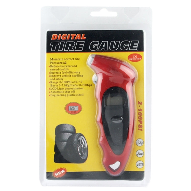 Digital Tire Gauge with LED Flash light, Pressure Range: 0-100PSI(Red)