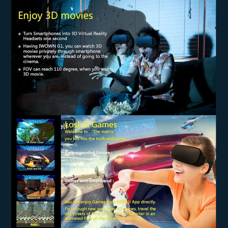 AIVR IWOWN G1 Universal Virtual Reality 3D Video Glasses for 3.5 to 6 inch Smartphones(Black)