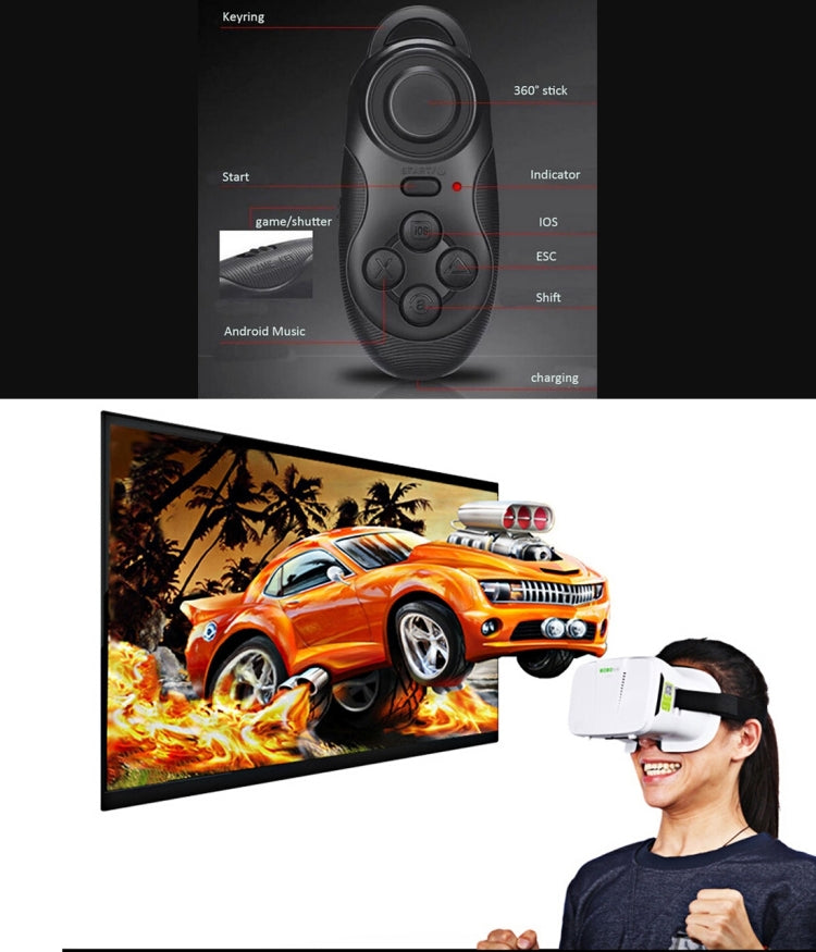 BOBO II Universal Virtual Reality 3D Video Glasses with Black Button Bluetooth Remote Controller for 4 to 6 inch Smartphones