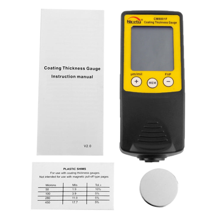 NICETY Coating Thickness Gauge for Measurement of Non-magnetic Coatings on Ferromagnetic Substrates (CM8801F)(Yellow)