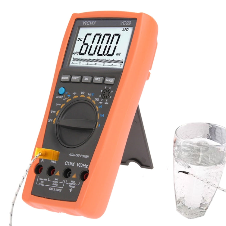 VC-99 Auto Manual Digital Multimeter Thermometer Voltmeter Tester Resistance AC DC Ohm +Dual-slope integrating A/D Converter System(Orange)
