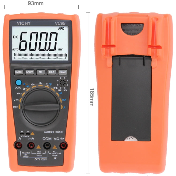 VC-99 Auto Manual Digital Multimeter Thermometer Voltmeter Tester Resistance AC DC Ohm +Dual-slope integrating A/D Converter System(Orange)