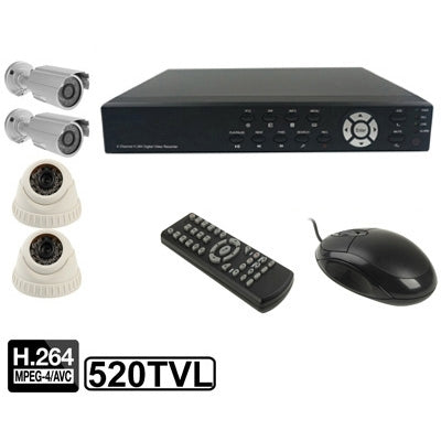 4-CH Embedded Digital Video Recorder Kit (1 / 3 Sony CCD, 520TVL, 24 x IR LED, 6mm Lens, IR Distance: 25m, H.264 (8204EV+622QPIR)