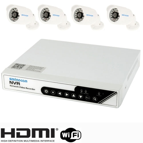 szsinocam 4CH 720P RJ45 NVR HDD Digital Video Recorder with 4 x 1 / 4 inch 1.0MP CMOS Cameras, Supports VGA & HDMI Output / 3G / WiFi