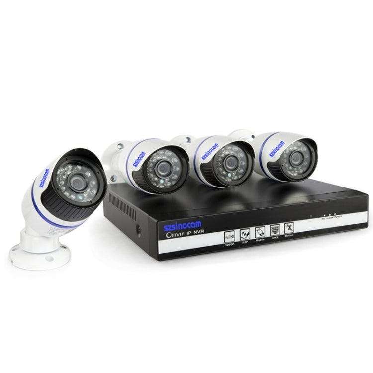 szsinocam SN-NVK-207POE1 4Ch HD 720P P2P 1.0 Mega Pixel Cloud IP Camera NVR Kit, Support Video Push Alarm & ONVIF, IR Distance: 20m