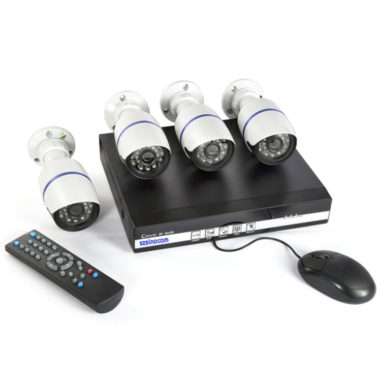 szsinocam SN-NVK-207POE1 4Ch HD 720P P2P 1.0 Mega Pixel Cloud IP Camera NVR Kit, Support Video Push Alarm & ONVIF, IR Distance: 20m