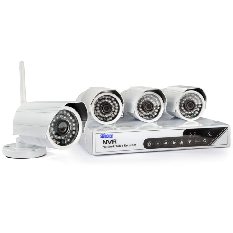 szsinocam SN-NVK-6004E 4Ch HD 720P P2P 1.0 Mega Pixel Wireless Cloud IP Camera NVR Kit, Support Video Push Alarm & ONVIF, IR Distance: 20m