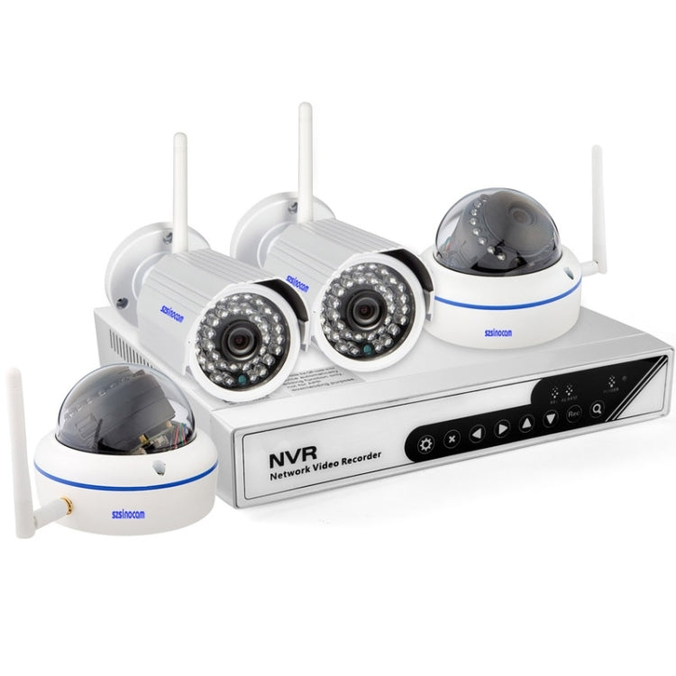 szsinocam SN-NVK-6004W 4Ch HD 720P P2P 1.0 Mega Pixel Wireless Cloud IP Camera NVR Kit, Support Video Push Alarm & ONVIF, IR Distance: 20m