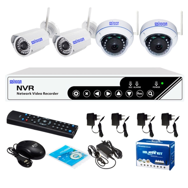 szsinocam SN-NVK-6004W 4Ch HD 720P P2P 1.0 Mega Pixel Wireless Cloud IP Camera NVR Kit, Support Video Push Alarm & ONVIF, IR Distance: 20m