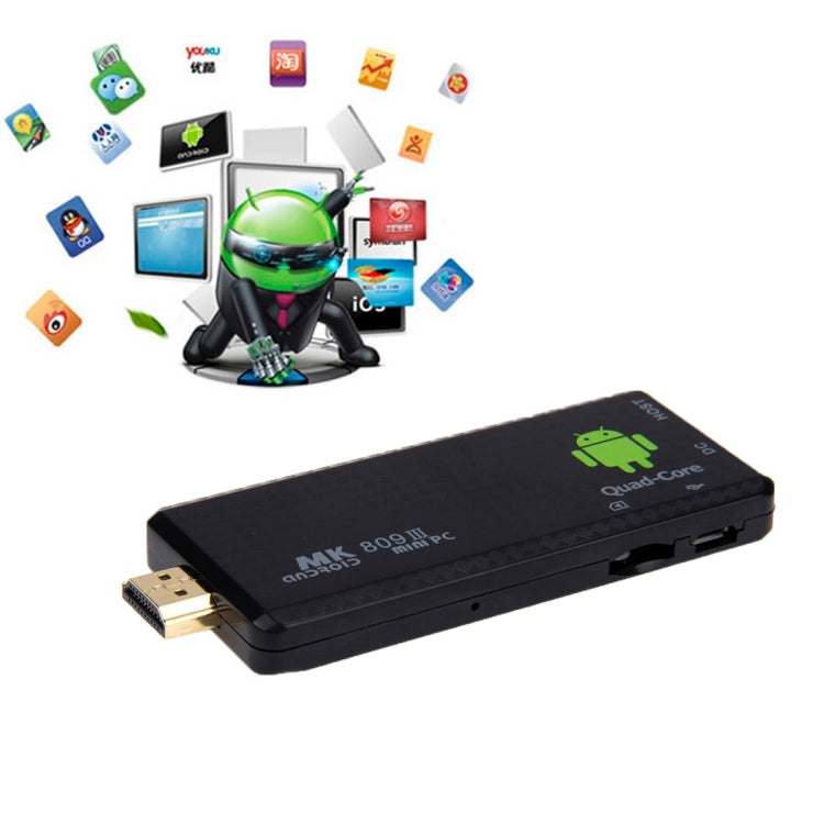 MK809 III Mini PC Android 4.4 TV Stick Dongle, CPU: RK3188T Quad Core 1.4GHz, 2GB RAM + 8GB ROM, Support OTG / WiFi / HDMI / Bluetooth / DLNA / Miracast
