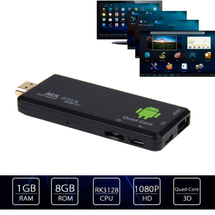 MK809 III Mini PC Android 4.4 TV Stick Dongle, CPU: RK3188T Quad Core 1.4GHz, 2GB RAM + 8GB ROM, Support OTG / WiFi / HDMI / Bluetooth / DLNA / Miracast