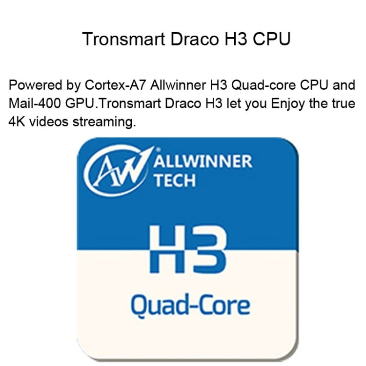 Tronsmart Draco H3 Android Mini PC & TV Dongle, CPU: Allwinner H3 Quad-Core, RAM: 1G ROM: 8G, Support WiFi / HDMI / BT / 4K Video(Black)