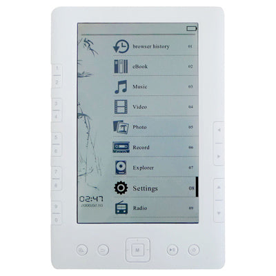 7 inch E-ink Style Screen E-BOOK Reader, 800 x 480 Resolution, MP3 Function(White)