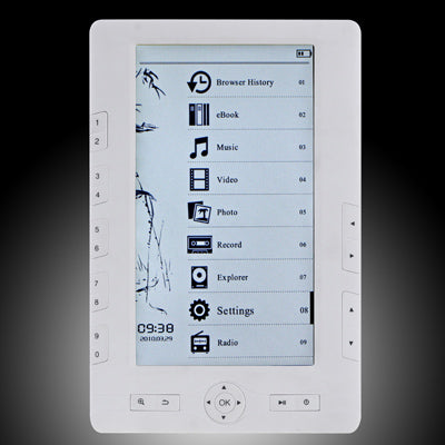 7.0 inch E-BOOK Reader, E-ink Style Screen, MP3 / FM Radio Function(White)