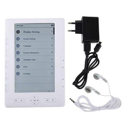 7.0 inch E-BOOK Reader, E-ink Style Screen, MP3 / FM Radio Function(White)