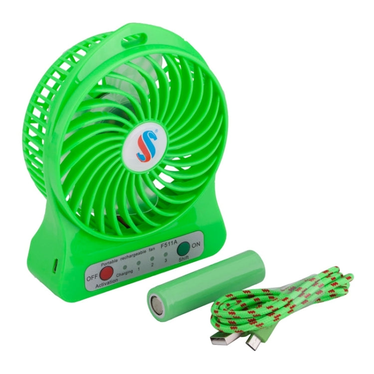 4.3 Inch Portable USB / Li-ion Battery Powered Mini Fan with Third Wind Gear Adjustment, Size: 14.8x12.4x4.5cm(Green)