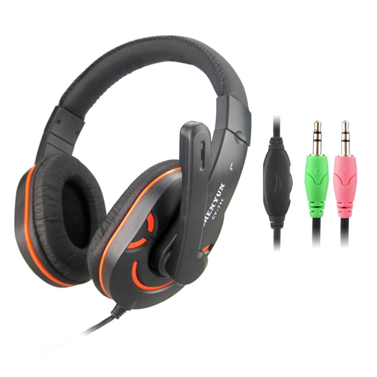 CHENYUN CY-711 Stereo Headphones with Microphone & Volume Control, Standard 3.5mm headphone Jack, Cord Length: 2m(Black)