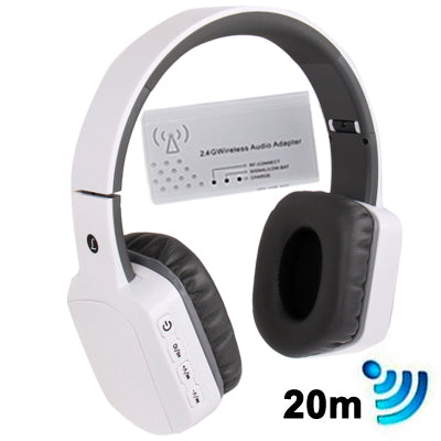 2.4G Stereo 20 Meters Wireless Digital Headphone with Microphone, built in Lithium battery(White)
