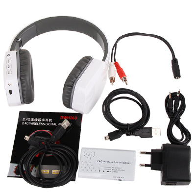 2.4G Stereo 20 Meters Wireless Digital Headphone with Microphone, built in Lithium battery(White)