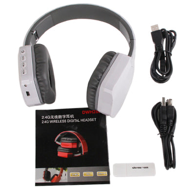DWH280 2.4G Stereo 10 Meters Wireless Digital Headphone with Microphone, built in Lithium battery(White)