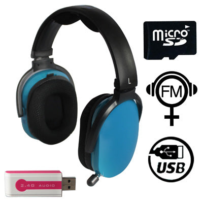 2.4G Wireless Headphone with Mic, Support TF Card, FM radio(Blue)