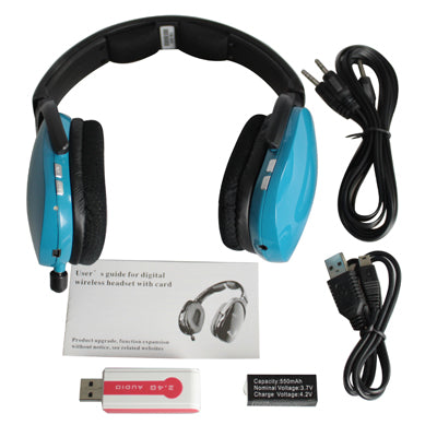 2.4G Wireless Headphone with Mic, Support TF Card, FM radio(Blue)