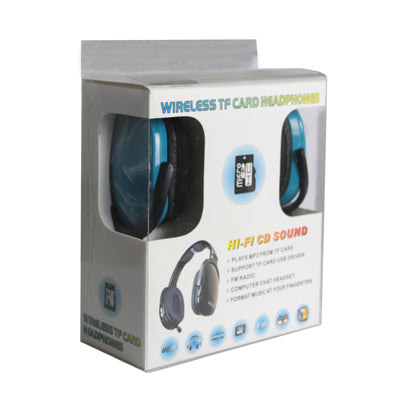 2.4G Wireless Headphone with Mic, Support TF Card, FM radio(Blue)