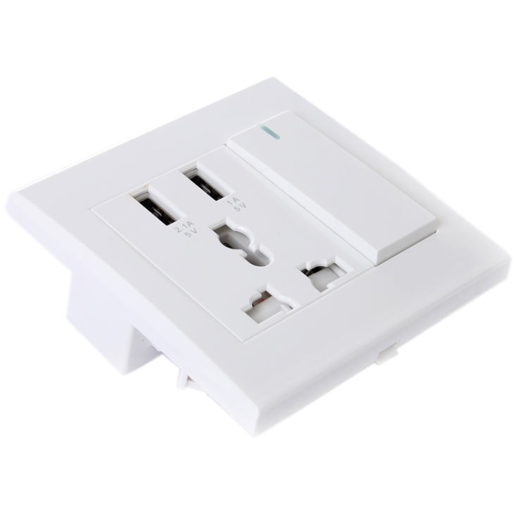 5V (1A + 2.1A) Dual USB Universal Wall Power Socket with Power Switch, UK / EU / AU / US Plug