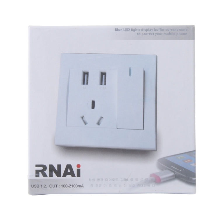 5V (1A + 2.1A) Dual USB Universal Wall Power Socket with Power Switch, UK / EU / AU / US Plug