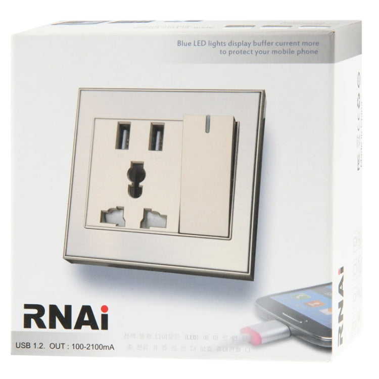 RNAI DC 5.0V / 1~2.1A Universal Dual USB Charging Wall Socket with Power Switch (UK / EU / AU / US Plug)