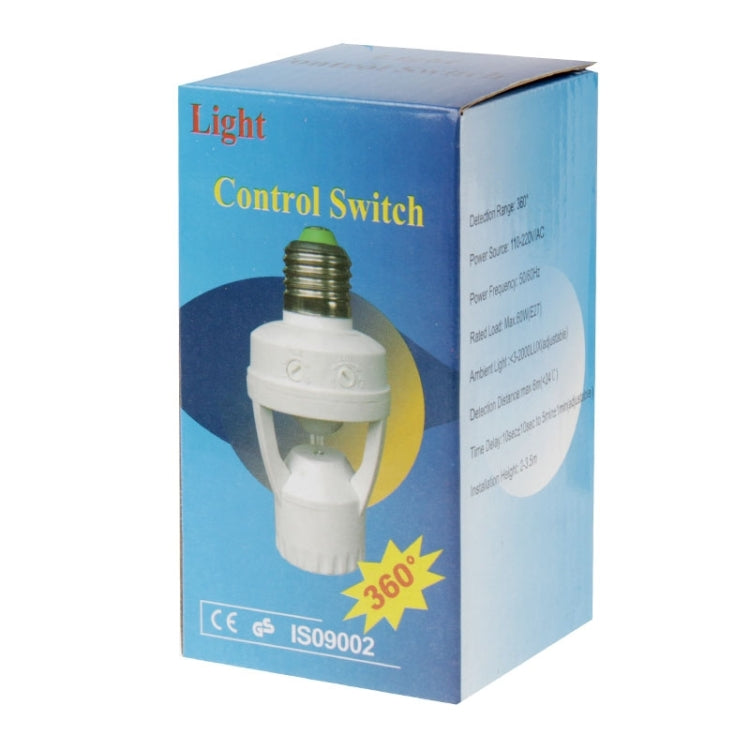 YCB1060 AC 110-220V 360 Degrees 60W E27 Plug Infrared Induction Motion Sensor Lamp Holder, Detection Range: Max 6m(White)