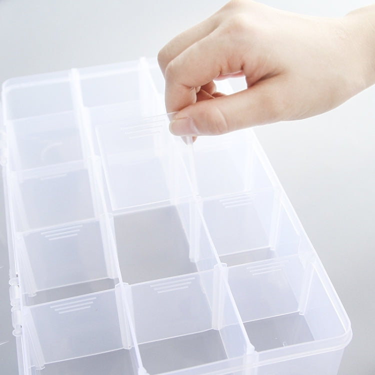 2 PCS 15 Cells Adjustable Detachable Transparent Plastic Storage Box for Small Paper Tapes / Jewelry(Transparent)
