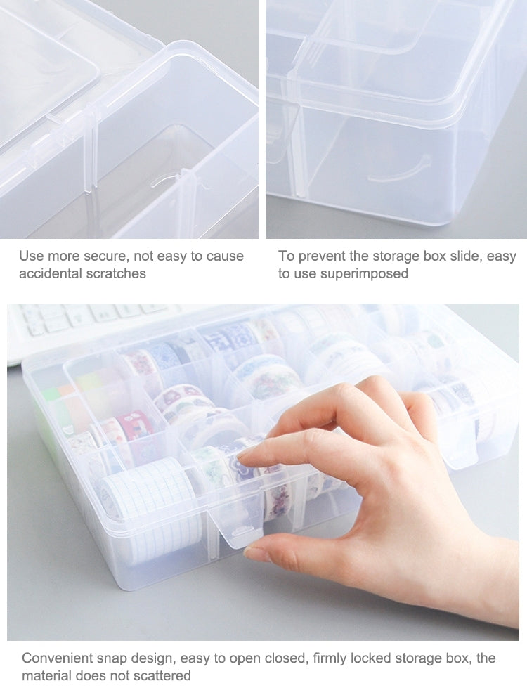2 PCS 15 Cells Adjustable Detachable Transparent Plastic Storage Box for Small Paper Tapes / Jewelry(Transparent)