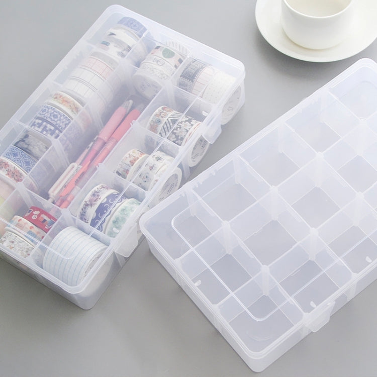 2 PCS 15 Cells Adjustable Detachable Transparent Plastic Storage Box for Small Paper Tapes / Jewelry(Transparent)