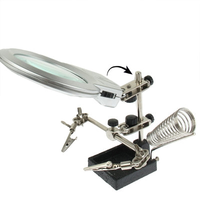 Helping Hand Magnifier 2 LED Light with Soldering Stand(Silver)