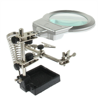 Helping Hand Magnifier 2 LED Light with Soldering Stand(Silver)