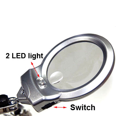 Helping Hand Magnifier 2 LED Light with Soldering Stand(Silver)