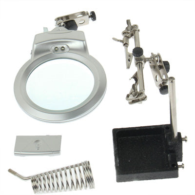 Helping Hand Magnifier 2 LED Light with Soldering Stand(Silver)
